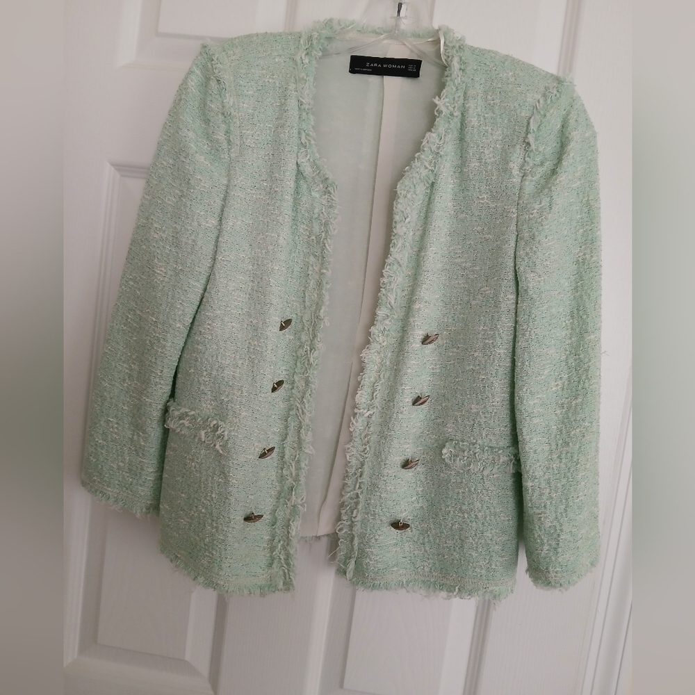 Zara Mint Green Tweed Women's Jacket